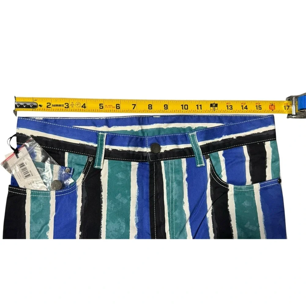 Versace Collection Men's Striped‎ Slim Fit Pants 33 Blue Green Cotton Stretch